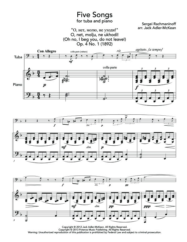 Product gallery: Page 1 of 11 Five Songs, , (tuba and piano)