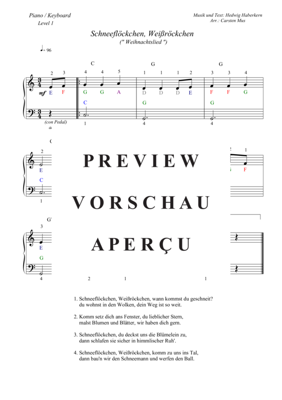 gallery: Schneeflöckchen, Weißröckchen , , (Piano / Keyboard Level 1)