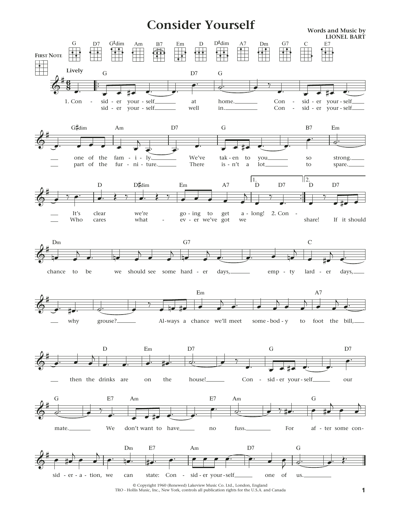 Product gallery: Page 1 of 1 Consider Yourself (from The Daily Ukulele) (arr. Liz and Jim Beloff), Lionel Bart