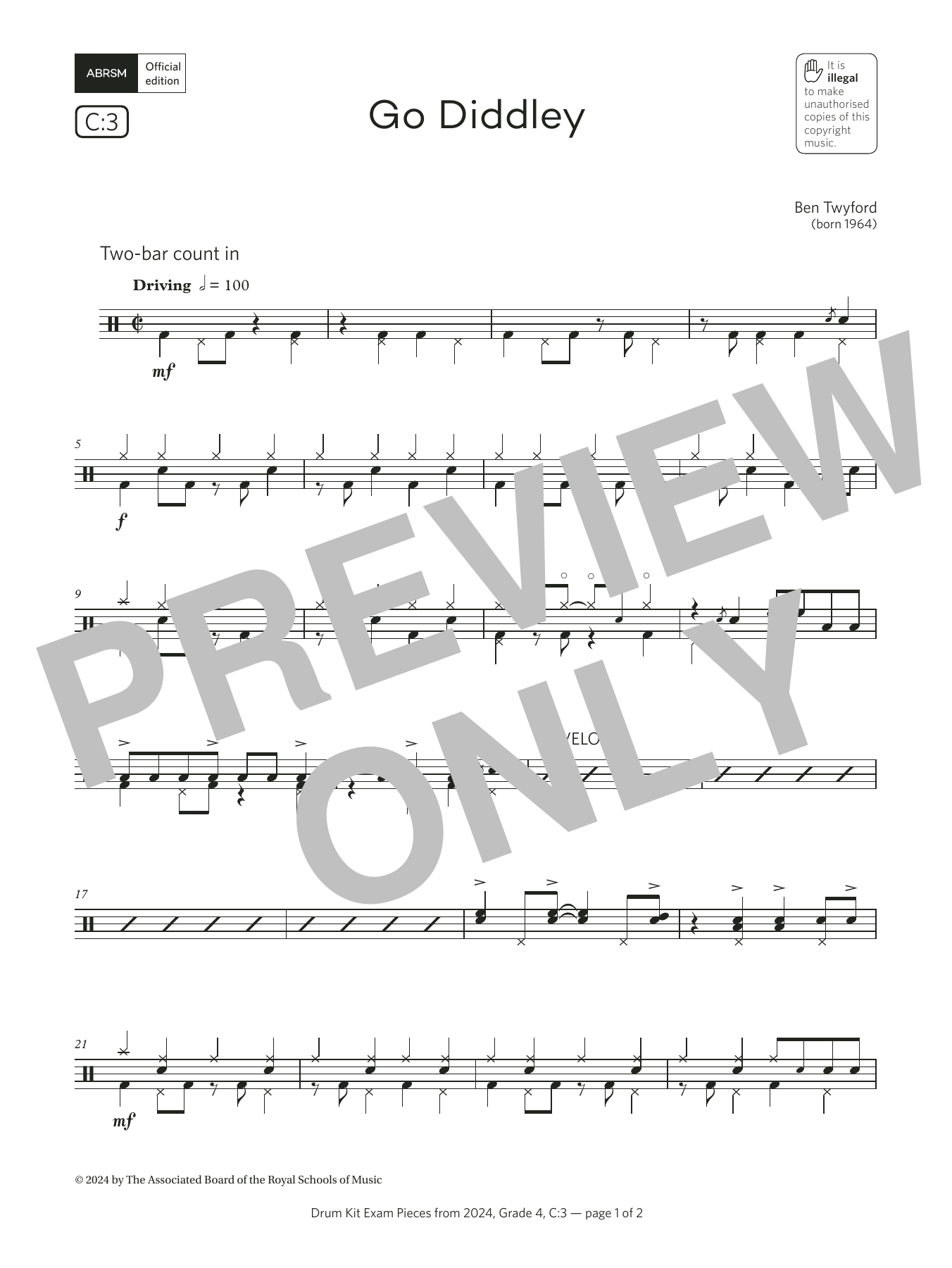 Product gallery: Page 1 of 1 Go Diddley (Grade 4, list C3, from the ABRSM Drum Kit Syllabus 2024), Ben Twyford