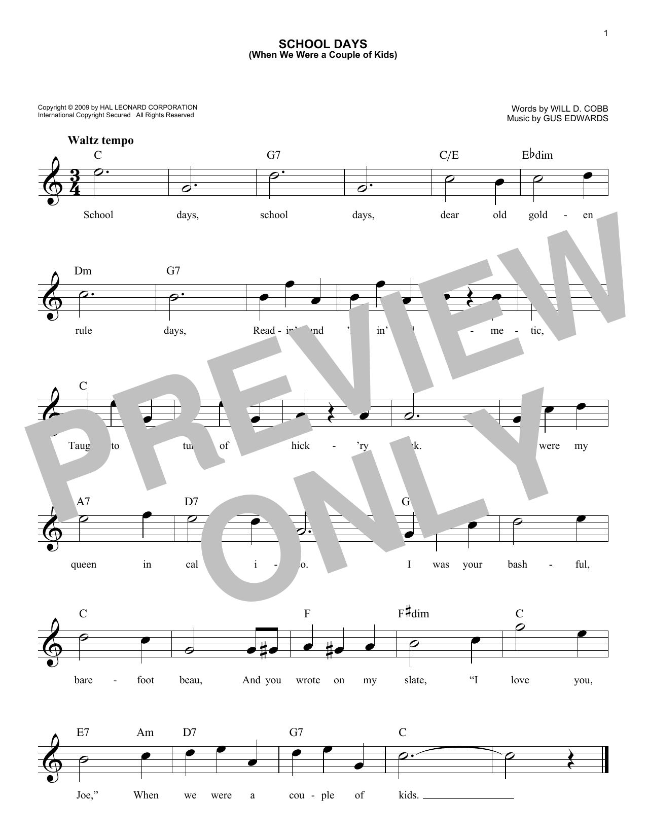 Product gallery: Page 1 of 1 School Days (When We Were A Couple Of Kids), Will D. Cobb