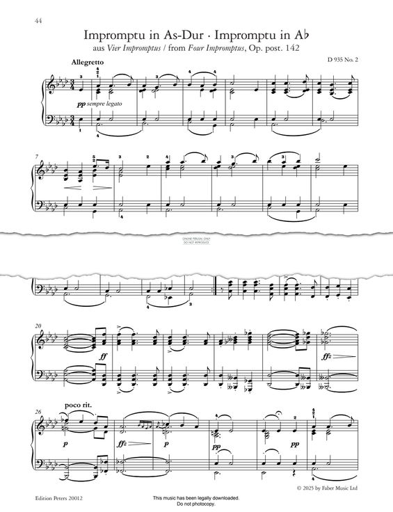 Produktgalerie: Seite 1 von 1 Impromptu in A-flat (from Four Impromptus Op. post. 142, D 935), Franz Schubert, Klavier