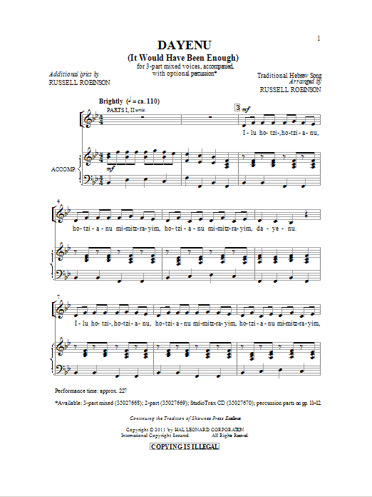 Product picture to: Dayeinu (arr. Russell Robinson)