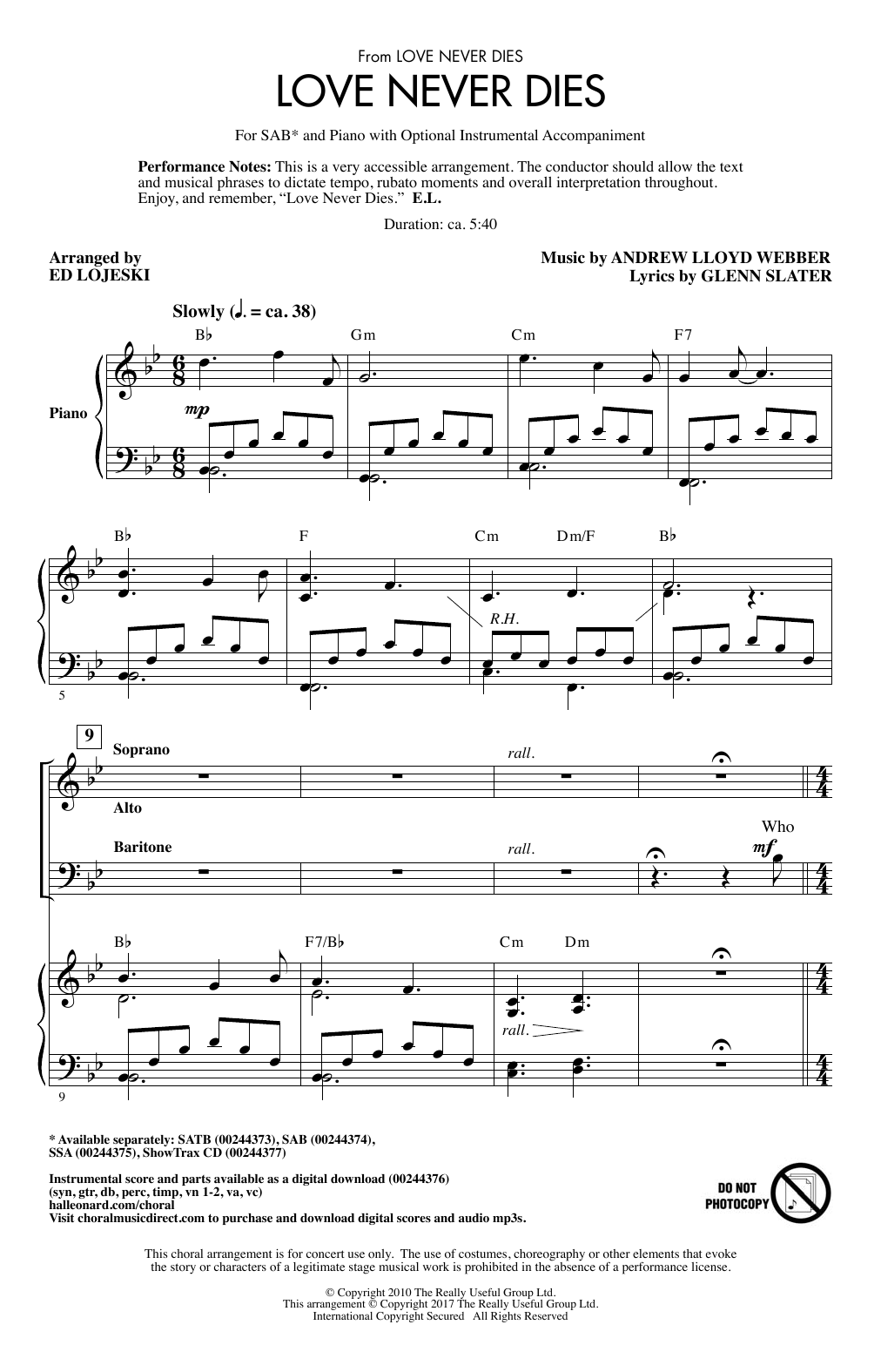 Produktbild zu: Love Never Dies (arr. Ed Lojeski)