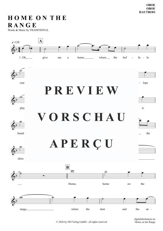 Produktgalerie: Seite 2 von 4 Home On The Range, Folk Song, American, Oboe