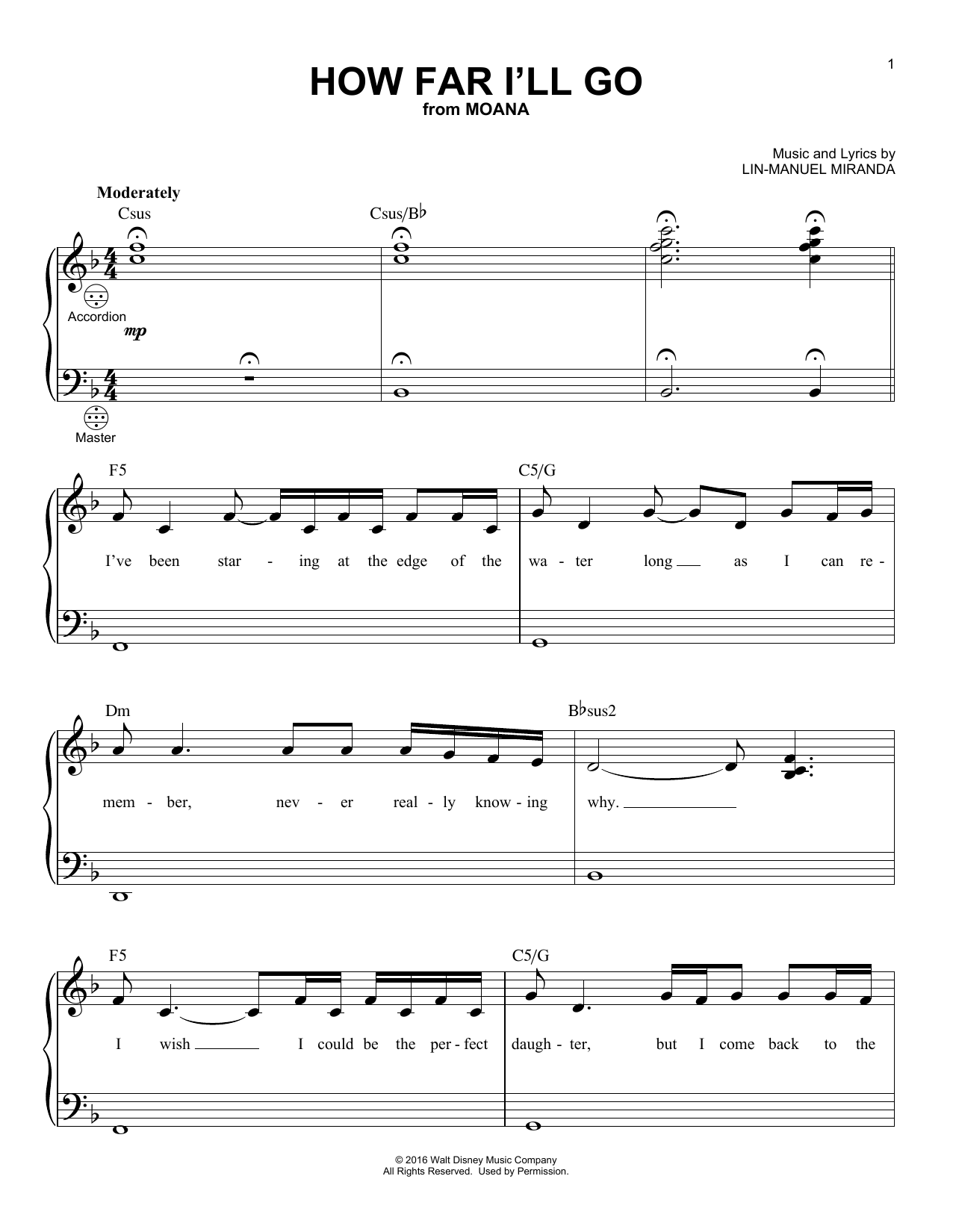 Product gallery: Page 1 of 1 How Far I'll Go (from Moana), Lin-Manuel Miranda