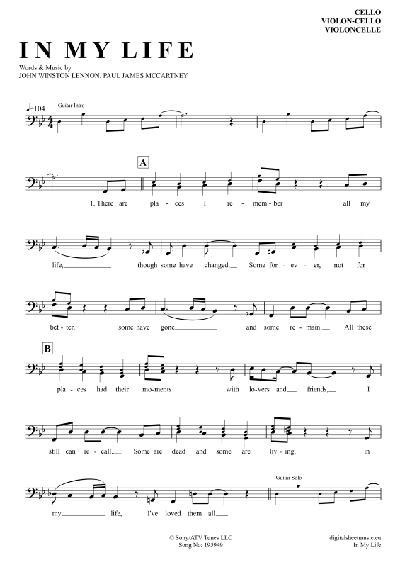 Product gallery: Page 1 of 4 In My Life, Beatles, The, (Violoncello)