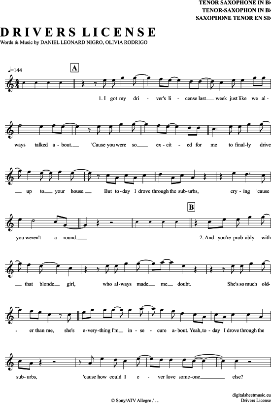 gallery: Drivers License , Rodrigo, Olivia, Tenorsaxophon