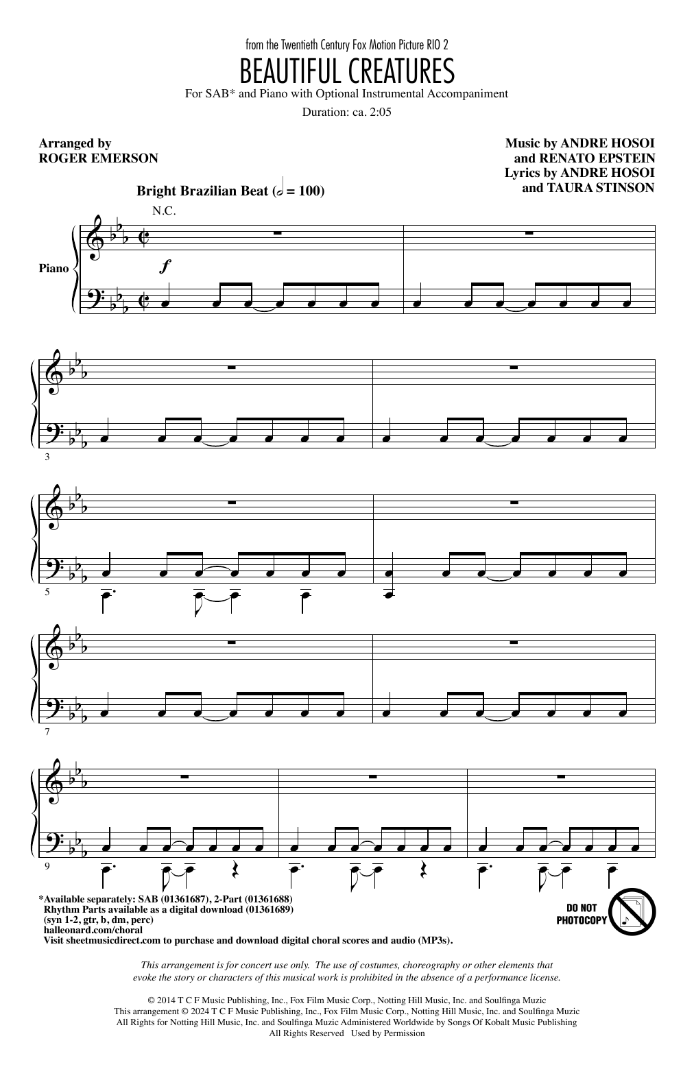 Produktbild zu: Beautiful Creatures (from Rio 2) (arr. Roger Emerson)