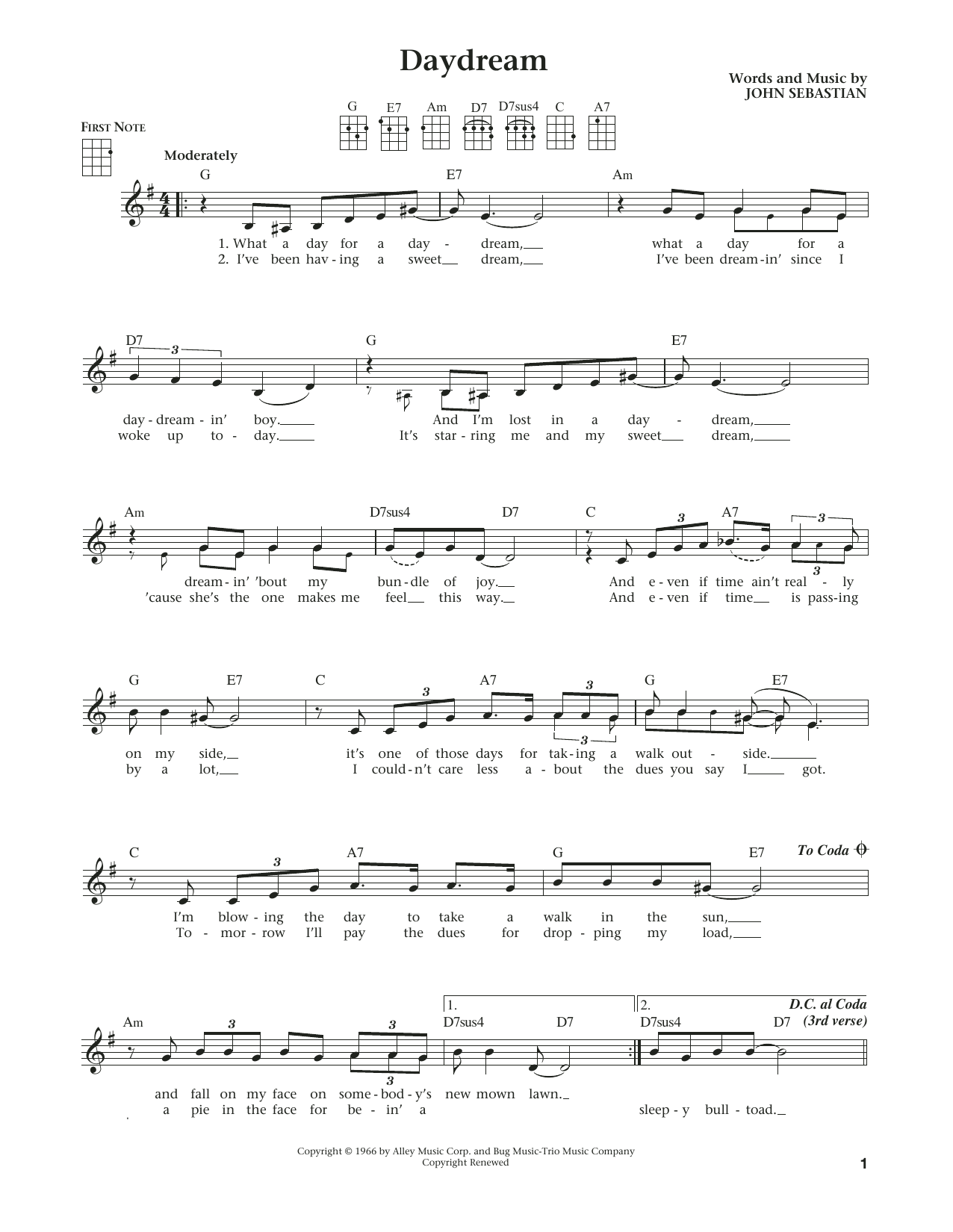 Product gallery: Page 1 of 1 Daydream (from The Daily Ukulele) (arr. Liz and Jim Beloff), Lovin' Spoonful