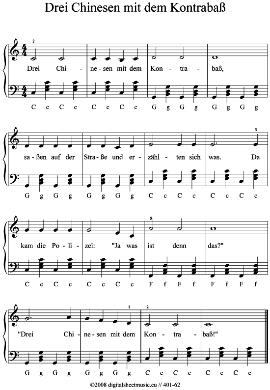 Drei Chinesen mit dem Kontrabass sheet music by Kinderlied 40162 notendownload