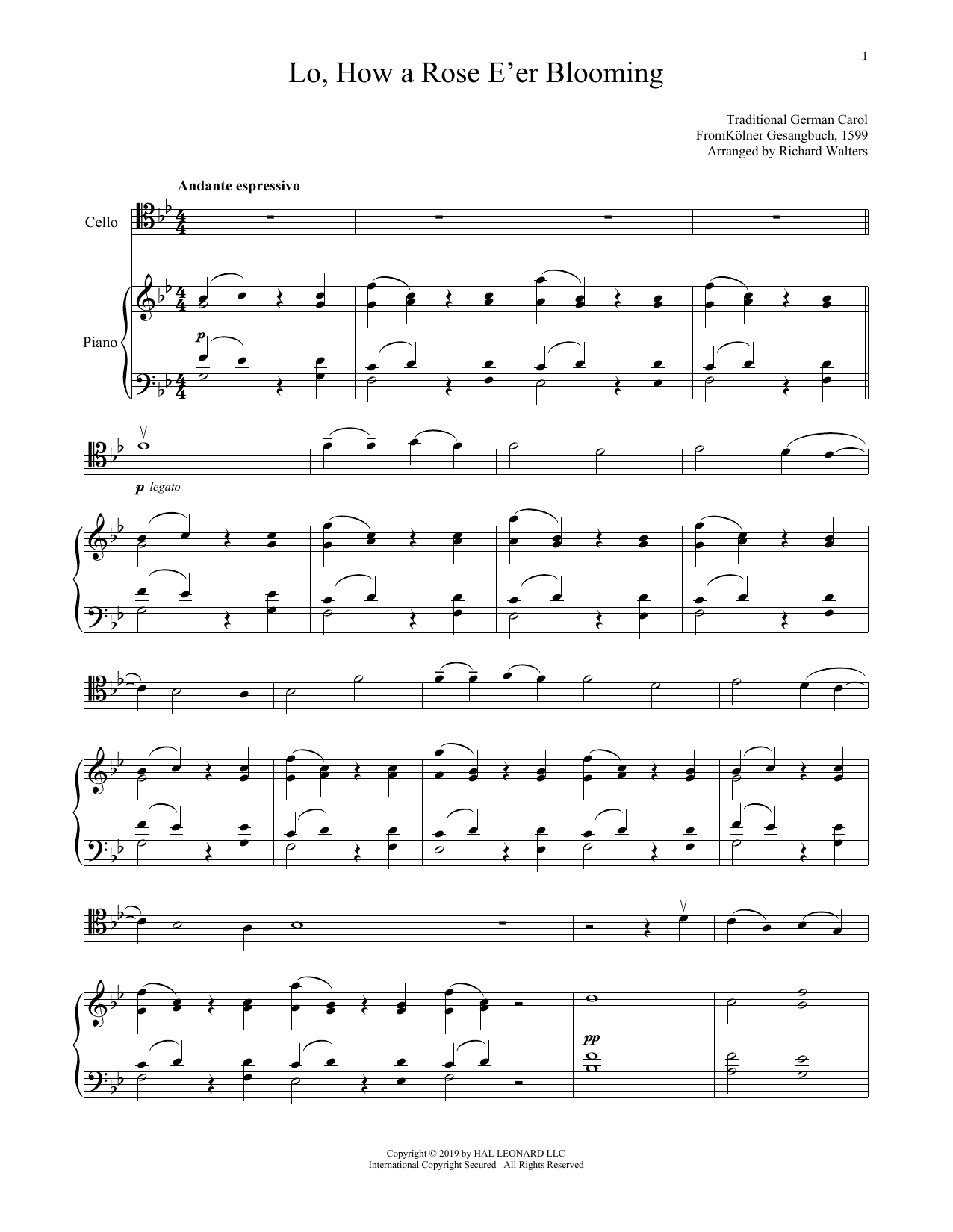 Produktgalerie: Seite 1 von 1 Lo, How A Rose E'er Blooming, 15th Century German Carol, Klavier, Violoncello