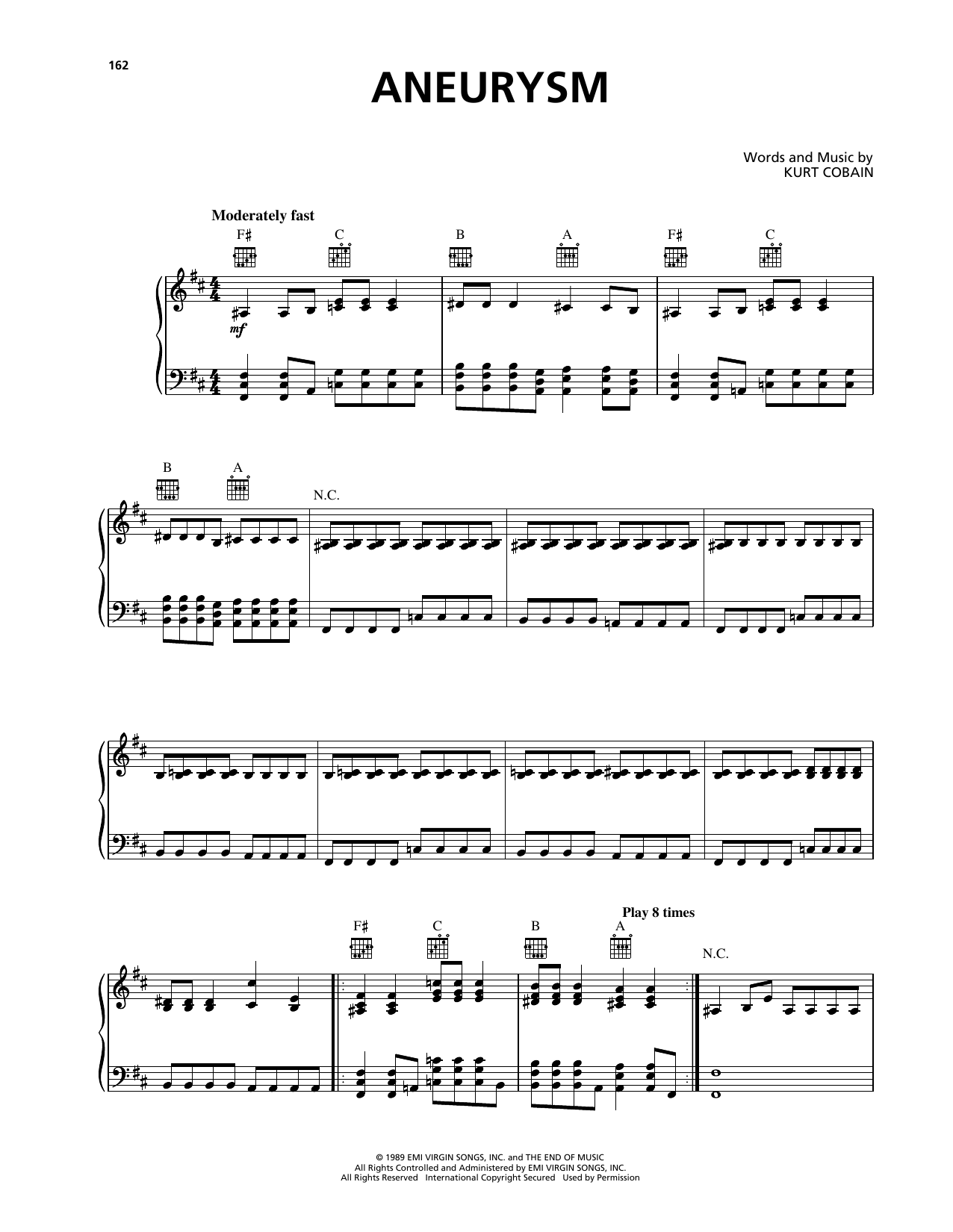 Produktgalerie: Seite 1 von 1 Aneurysm, Nirvana, Gesang, Gitarre, Klavier