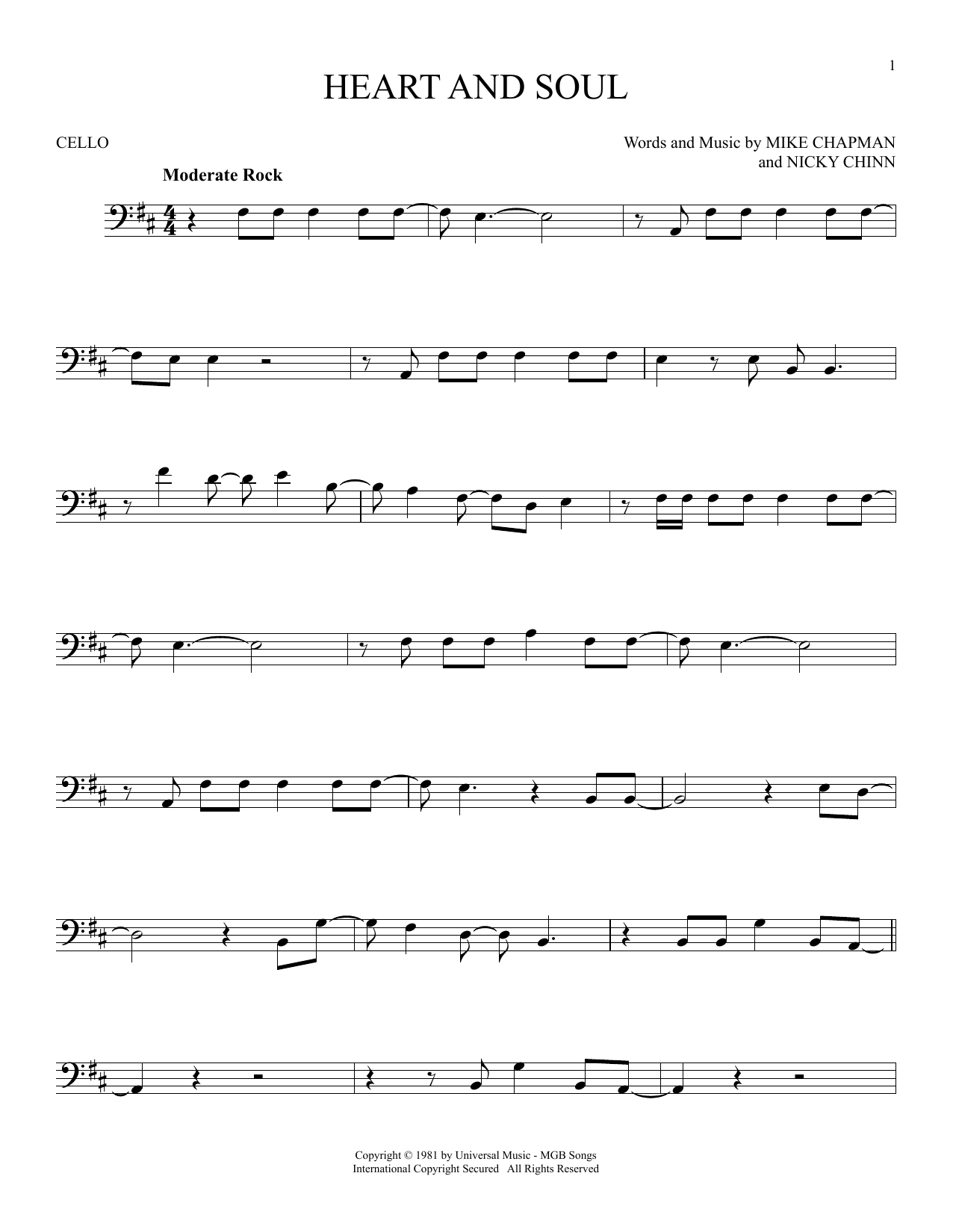 Produktgalerie: Seite 1 von 1 Heart And Soul, Huey Lewis, Violoncello