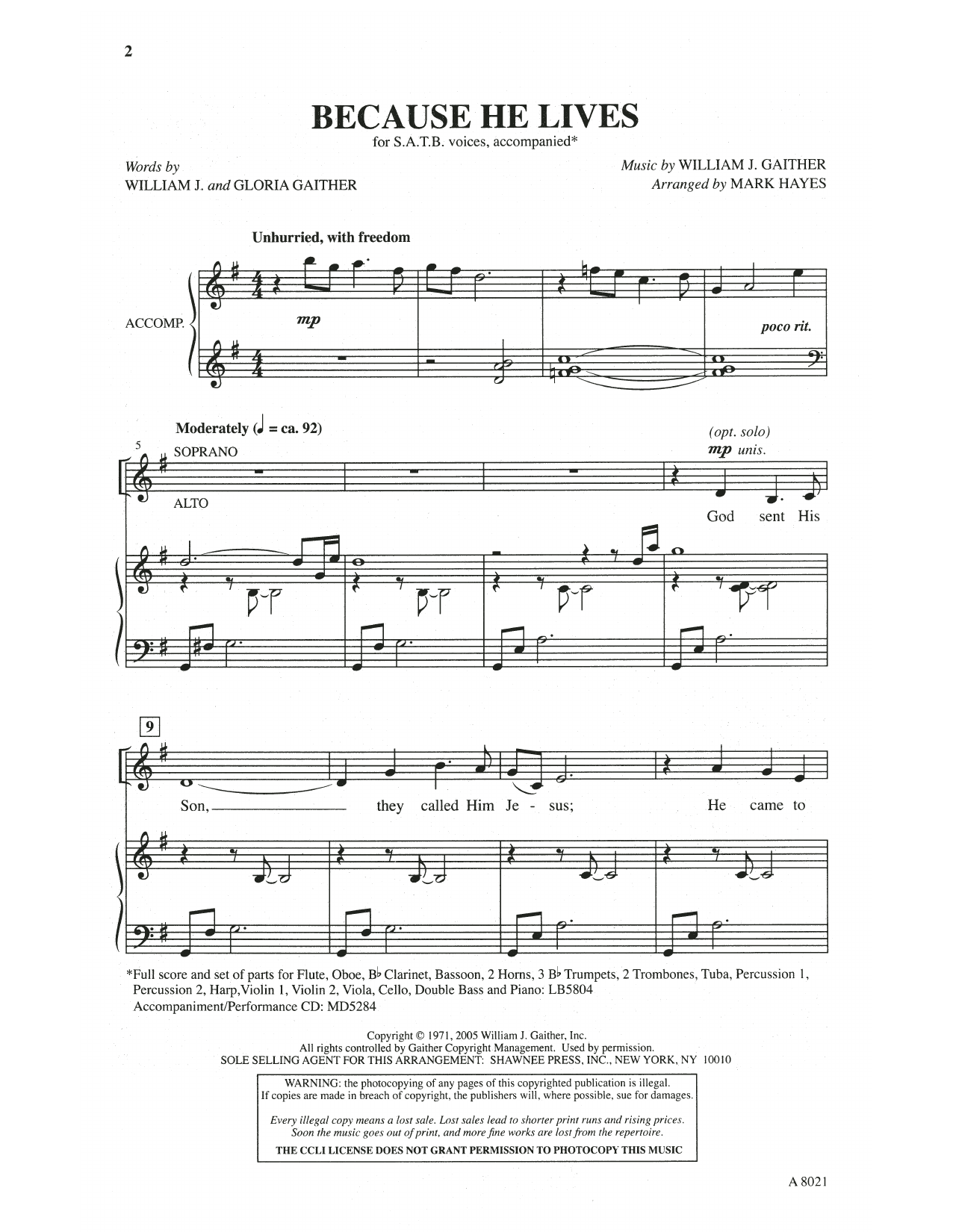 Produktbild zu: Because He Lives (arr. Mark Hayes)
