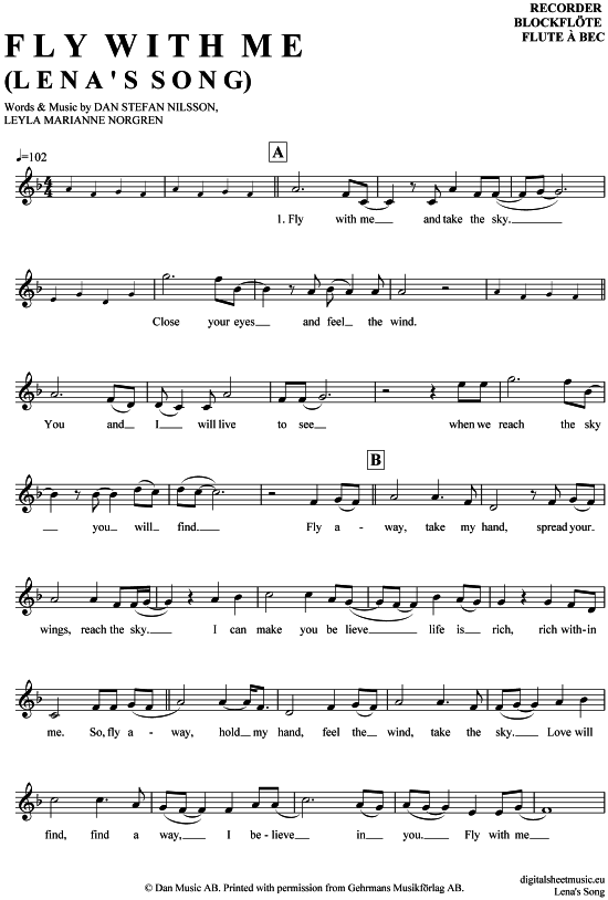 Product gallery: Page 1 of 4 Fly with me (Lenas Song) , Wie im Himmel, recorder