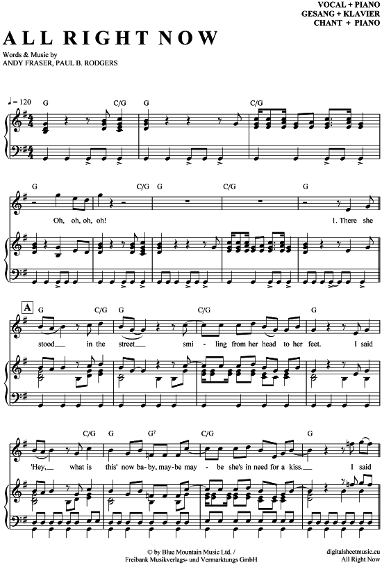 Product gallery: Page 1 of 7 All right now , Free, Piano and Voice