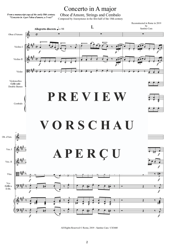 Product gallery: Page 3 of 11 Concerto in A-Dur, , Oboe D'Amore Solo, String Ensemble, and Harpsichord