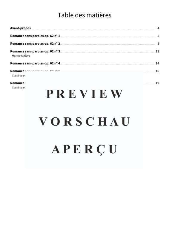 Product gallery: Page 5 of 11 Romances sans paroles op. 62, , Mendelssohn “Chant du gondolier,” Romances sans paroles by Mendelssohn, Mendelssohn piano score, “Chant du printemps” by Mendelssohn for piano, Mendelssohn, Op. 62 for piano, “Marche funèbre” by Mendelssohn, Romances sans paroles score, Mendelssohn for piano