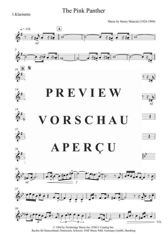 gallery: Pink Panther, , Clarinet Quartet 3x Clarinet In Bb and Bass Clarinet