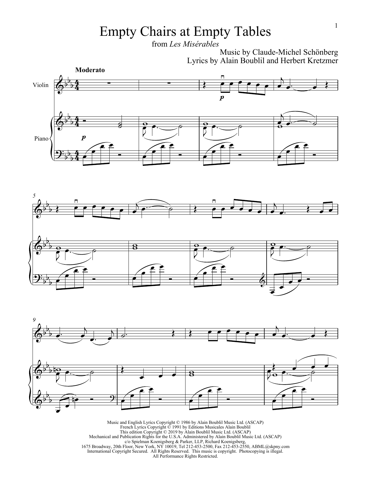 Product picture to: Empty Chairs At Empty Tables (from Les Miserables) - Boublil and Schonberg