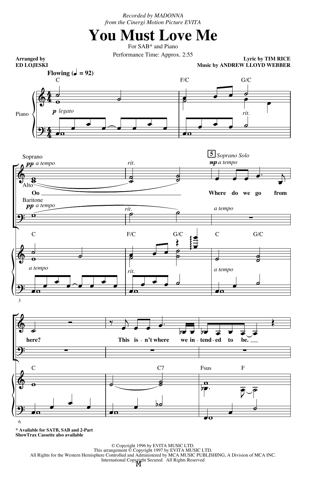Product picture to: You Must Love Me (from Evita) (arr. Ed Lojeski)