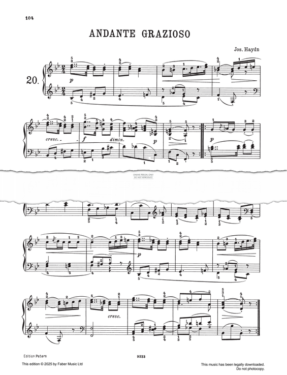 Produktgalerie: Seite 1 von 1 Andante grazioso in B flat major after Hob.III:73, Joseph Haydn, Klavier