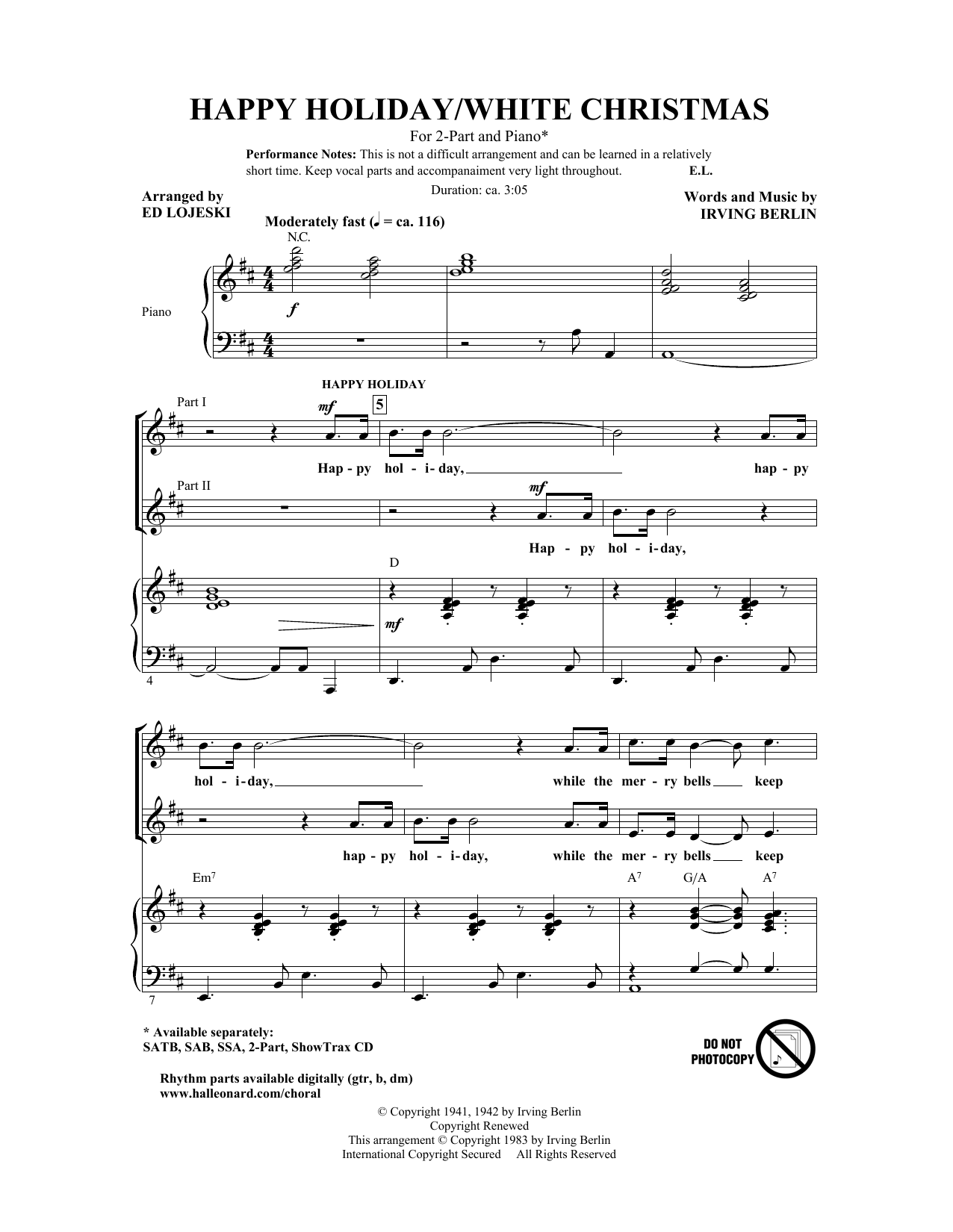 Product gallery: Page 1 of 1 Happy Holiday (arr. Ed Lojeski), Irving Berlin