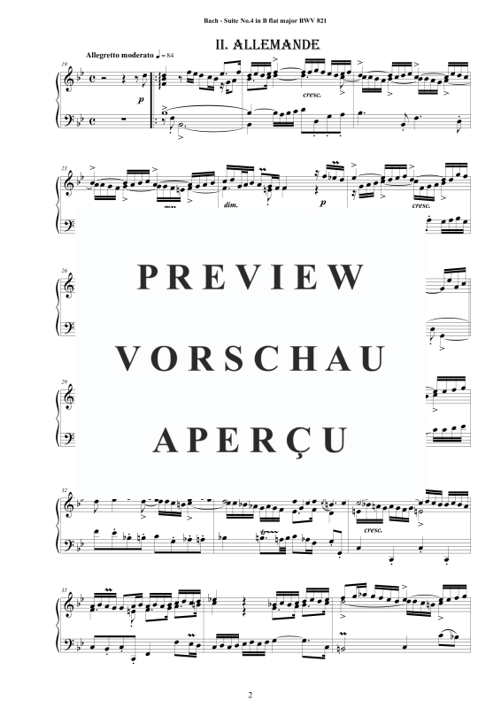Produktgalerie: Seite 3 von 9 Piano Suite No.4 in B-Dur BWV 821 - Complete Piano Version, , Klavier Solo