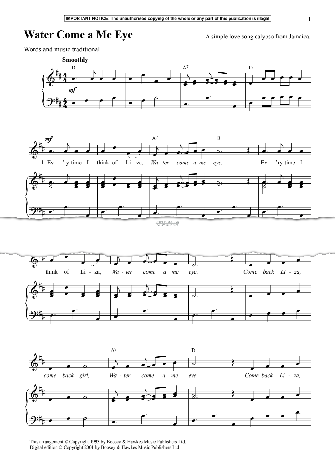 Produktgalerie: Seite 1 von 1 Water Come A Me Eye, Traditional, Gesang, Klavier