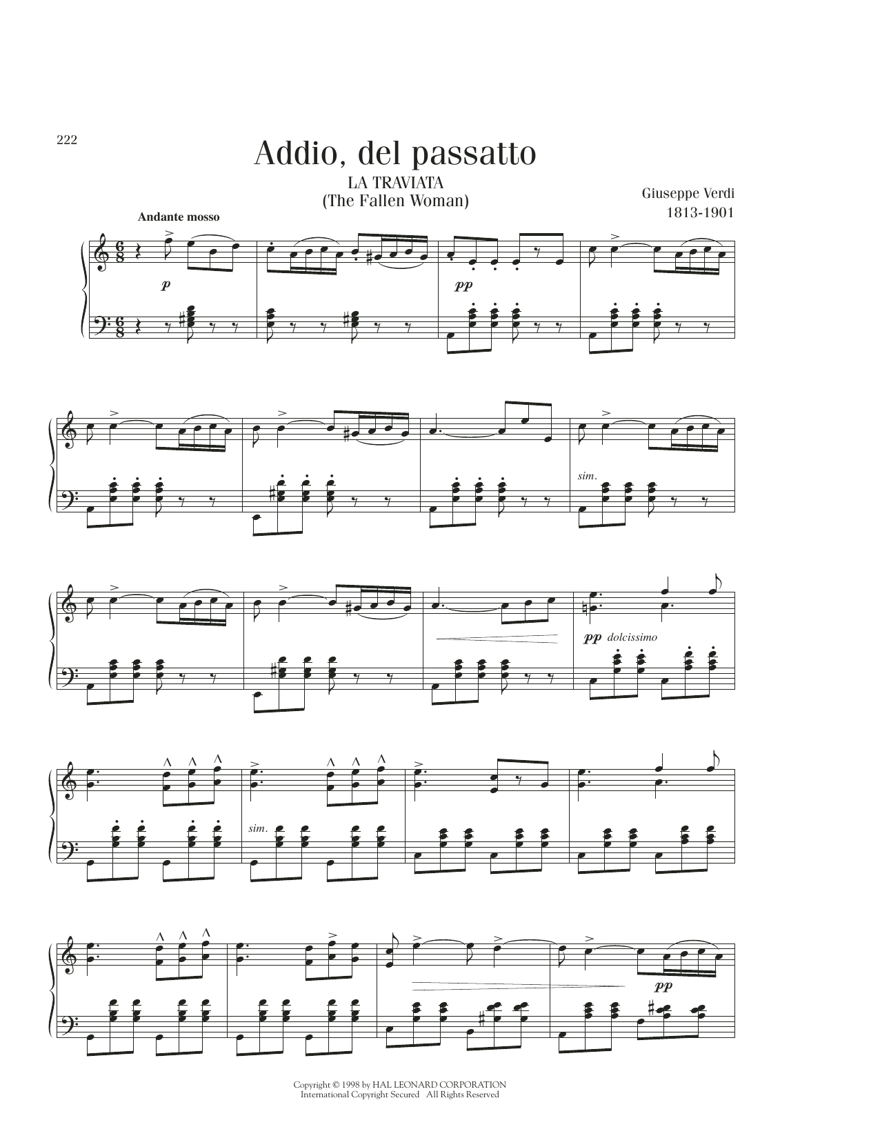 Product gallery: Page 1 of 1 Addio, Del Passatto, Giuseppe Verdi