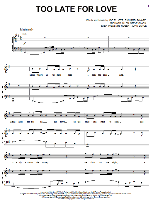 Produktgalerie: Seite 1 von 1 Too Late For Love, Def Leppard, Gesang, Gitarre, Klavier