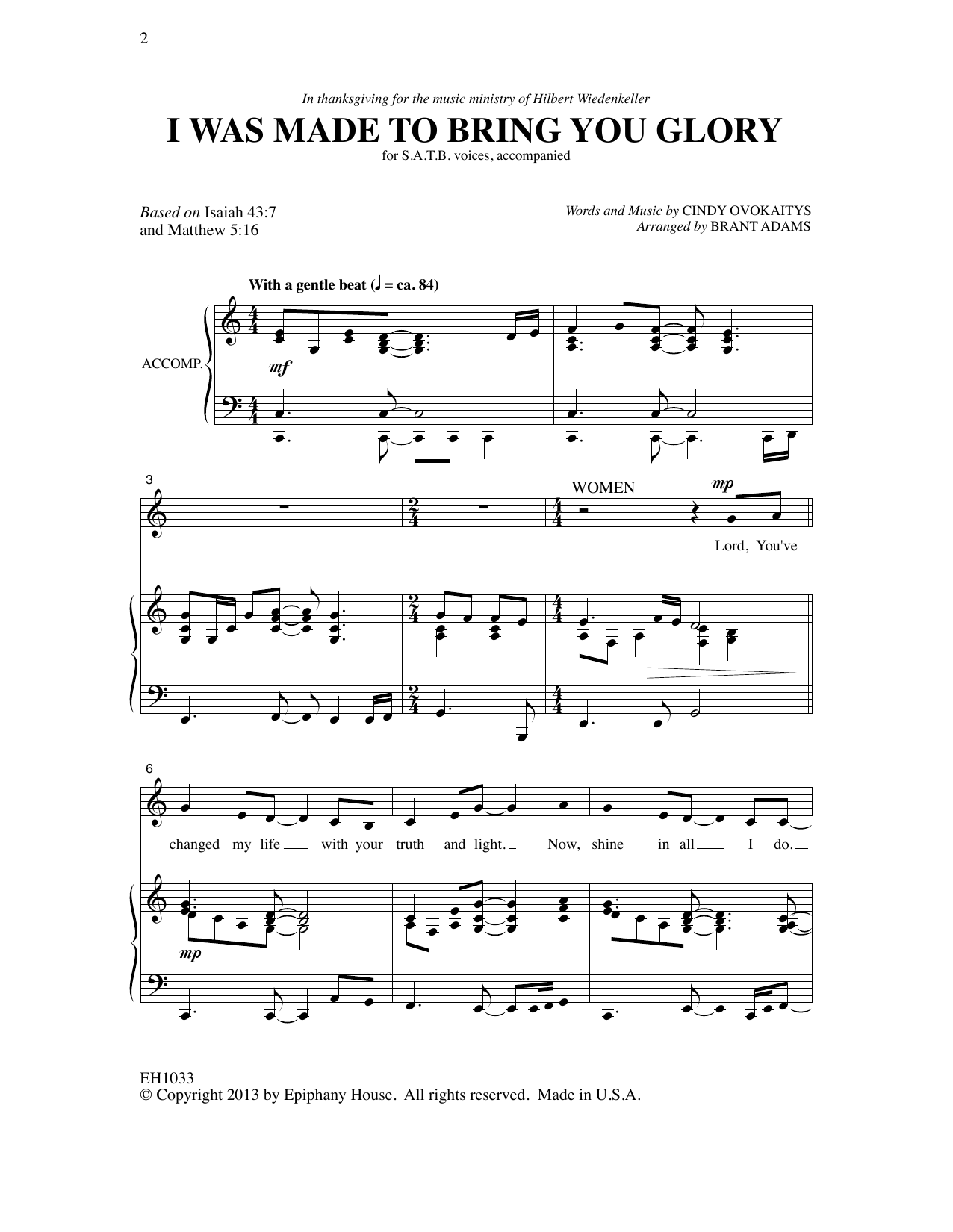 Produktbild zu: I Was Made To Bring You Glory (arr. Brant Adams)