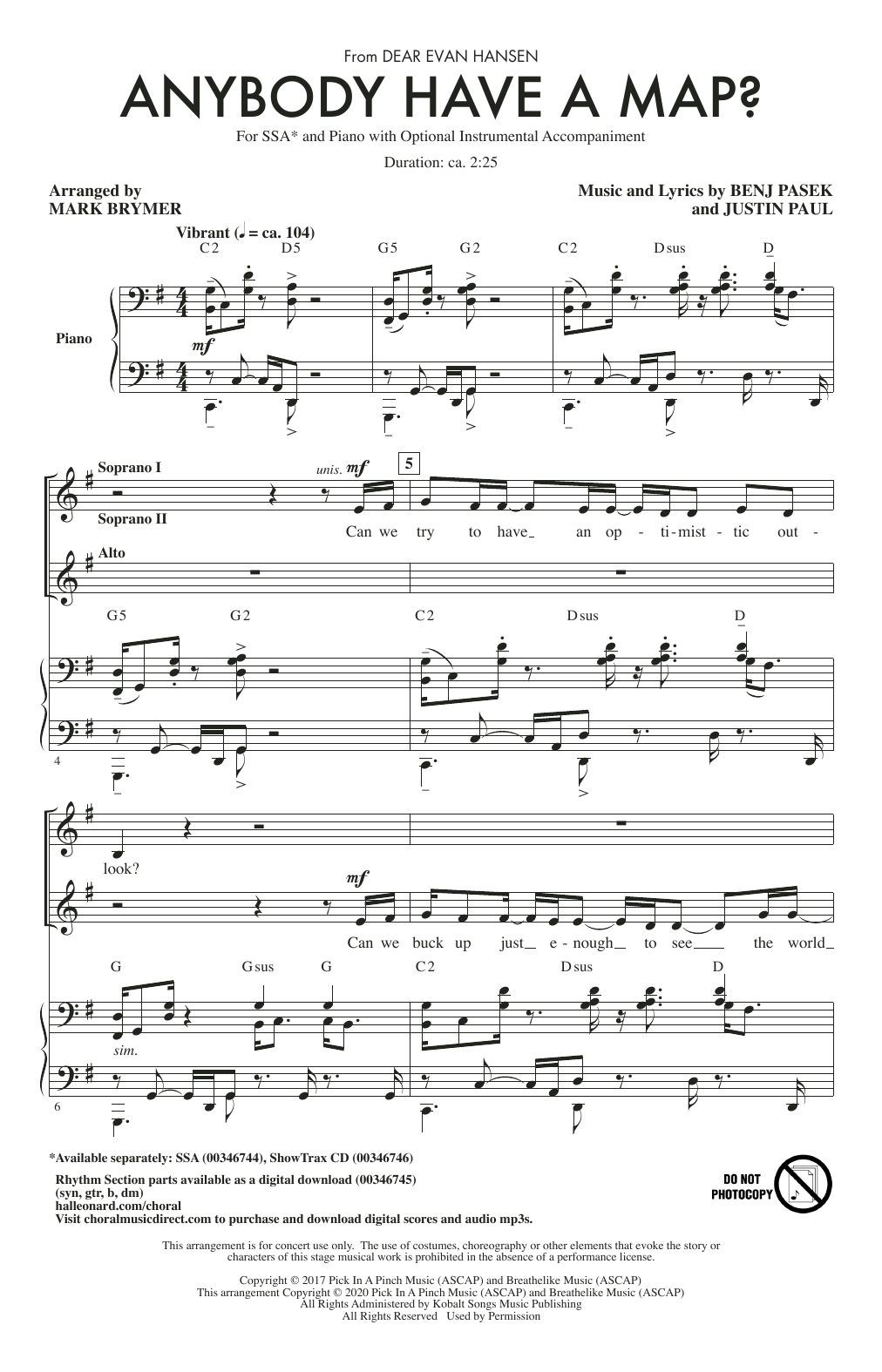 Produktgalerie: Seite 1 von 1 Anybody Have A Map? (from Dear Evan Hansen) (arr. Mark Brymer), Pasek & Paul, Chor