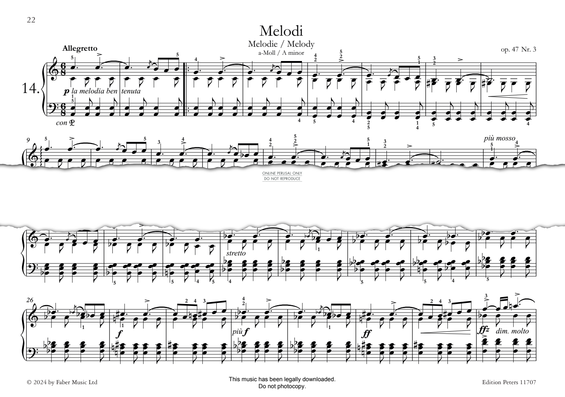 Produktgalerie: Seite 1 von 1 Melodi (Melody) in A minor Op. 47, Nr. 3, Edvard Grieg, Klavier