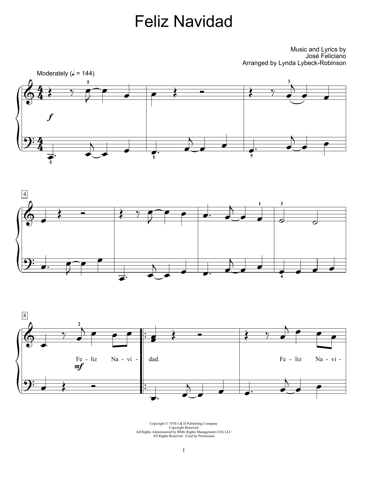 Product gallery: Page 1 of 1 Feliz Navidad (arr. Lynda Lybeck-Robinson), Jose Feliciano
