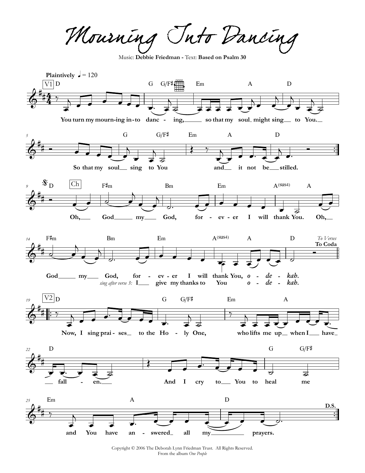 Product gallery: Page 1 of 1 Mourning Into Dancing, Debbie Friedman