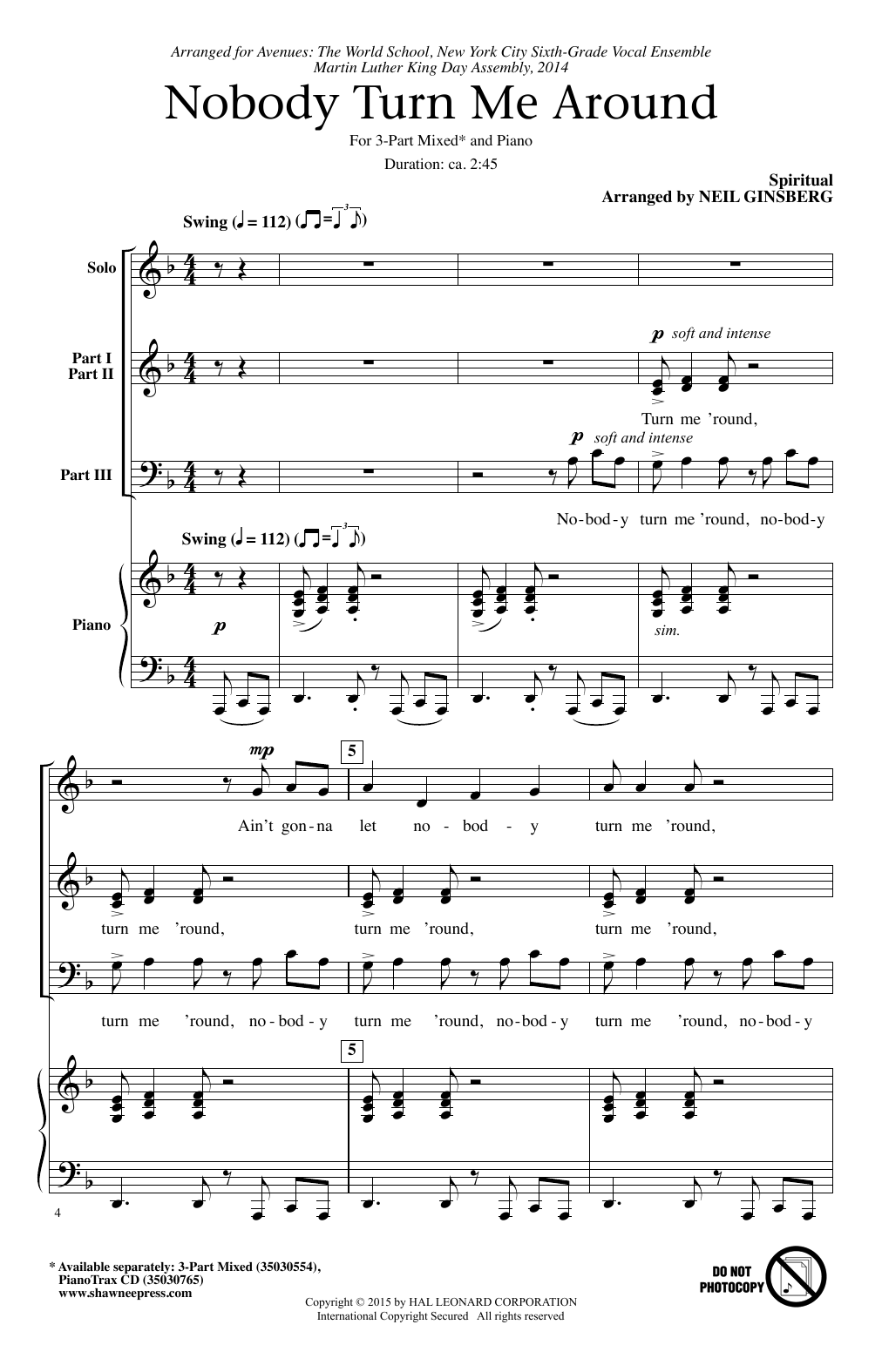 Product picture to: Nobody Turn Me Around (arr. Neil Ginsberg)