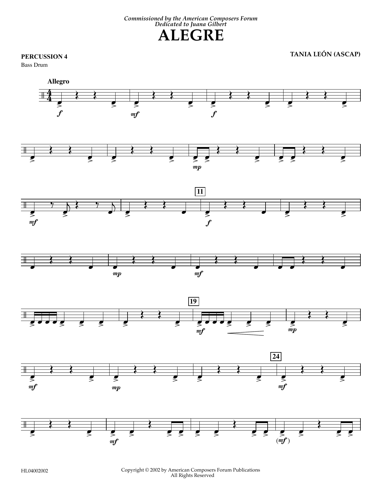 Product gallery: Page 1 of 1 Alegre - Percussion 4, Tania Leon