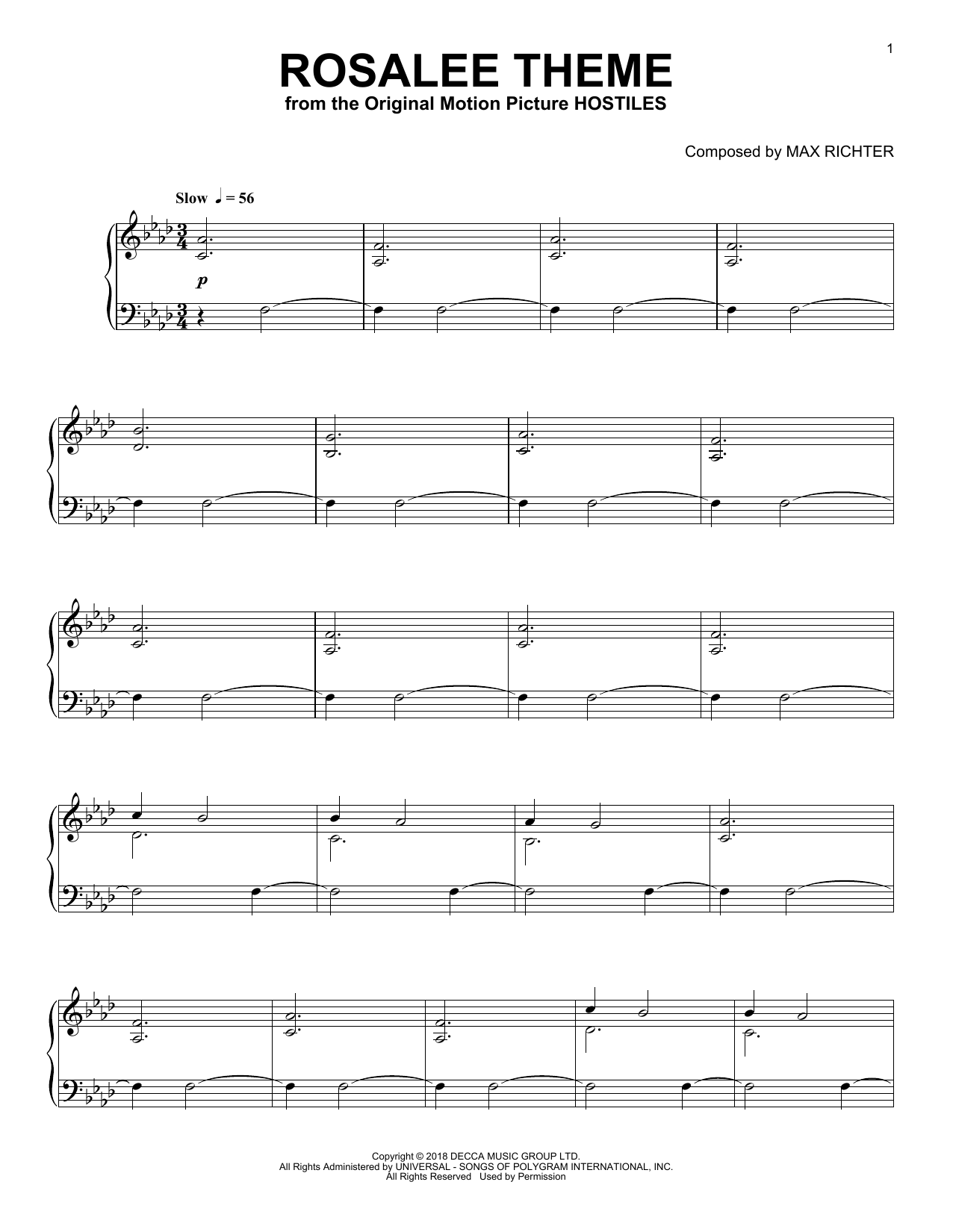 Produktgalerie: Seite 1 von 1 Rosalee Theme (from Hostiles), Max Richter, Klavier