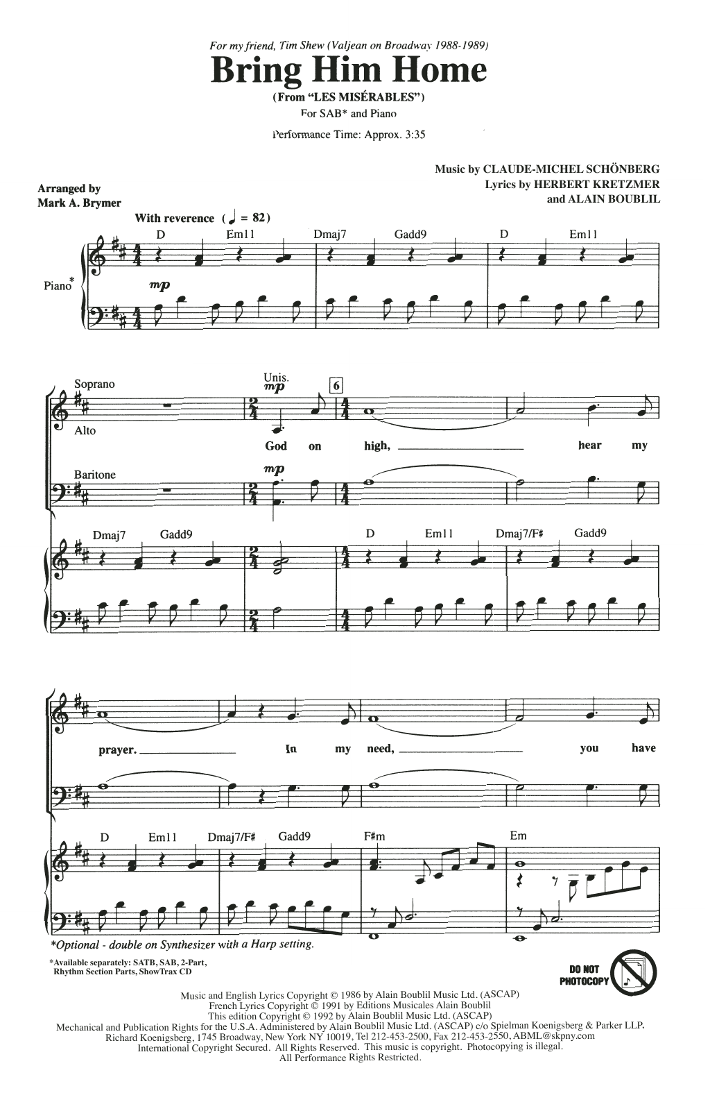 Produktbild zu: Bring Him Home (from Les Miserables) (arr. Mark Brymer)