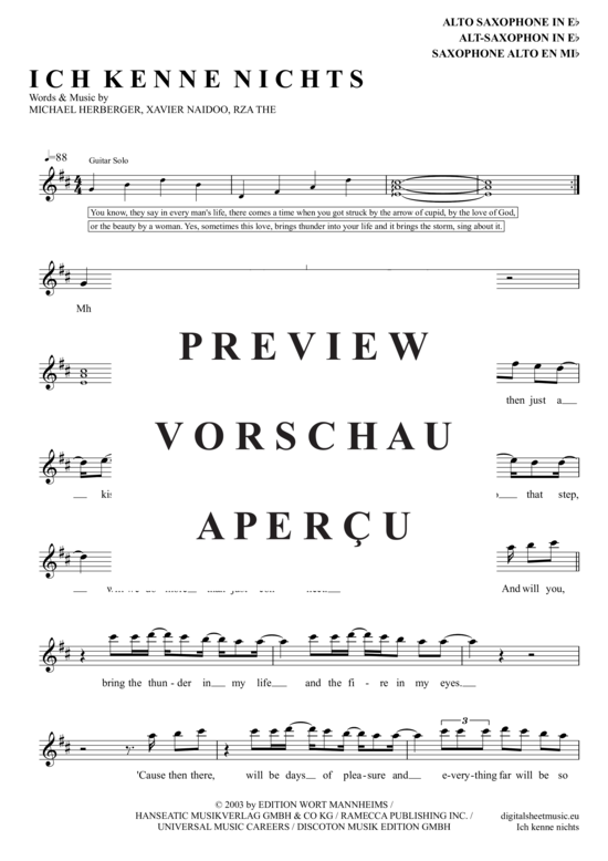 Product gallery: Page 2 of 5 Ich Kenne Nichts (Das So Schön Ist Wie Du) , Naidoo, Xavier, alto saxophone