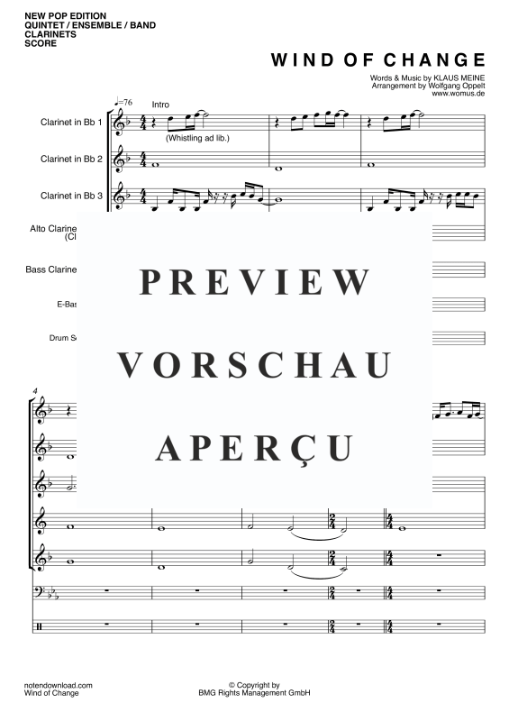 Product gallery: Page 4 of 11 Wind of Change, Scorpions, Clarinet Quintet/Ensemble/Band – Electric Bass and Drum Set Optional","Detected_source_language":"De