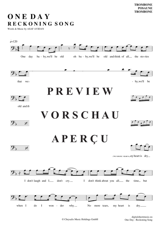 Product gallery: Page 2 of 4 One day - Reckoning Song , Avidan, Asaf, (Posaune / Bariton)