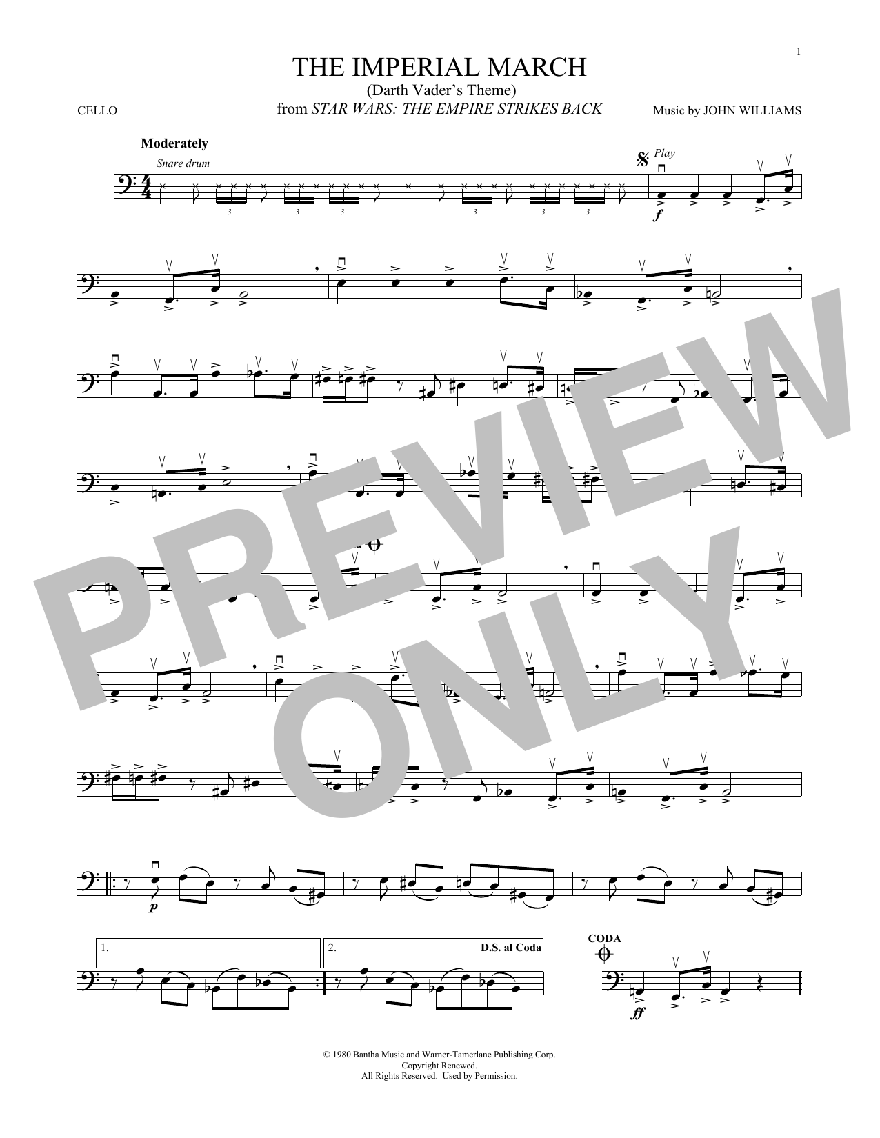 Produktgalerie: Seite 1 von 1 The Imperial March (Darth Vader's Theme) (from Star Wars: The Empire Strikes Back), John Williams, Violoncello