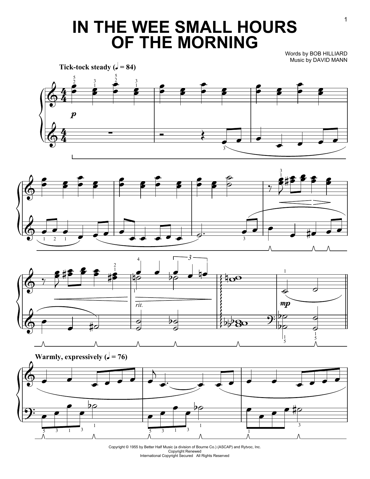 Produktbild zu: In The Wee Small Hours Of The Morning (arr. Phillip Keveren)