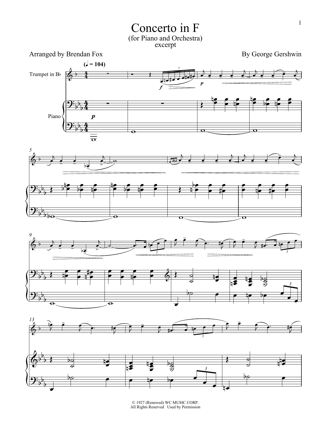 Produktgalerie: Seite 1 von 1 Concerto In F (For Piano & Orchestra) (excerpt), George Gershwin, Horn, Klavier