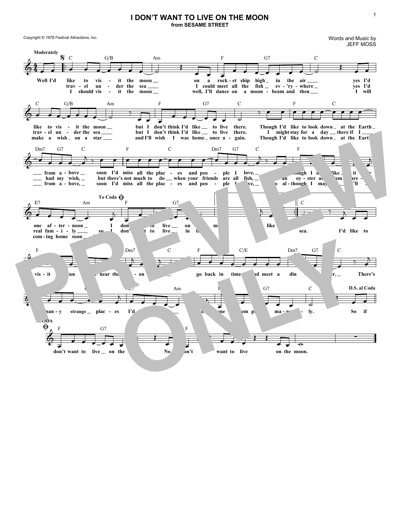 Produktbild zu: I Don't Want To Live On The Moon (from Sesame Street)