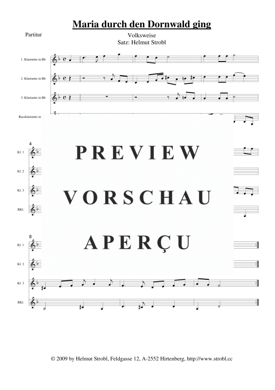 gallery: Maria durch den Dornwald ging, , Klarinettenquartett