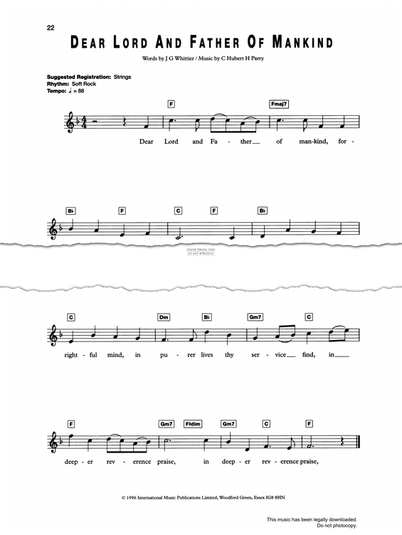 Produktgalerie: Seite 1 von 1 Dear Lord And Father Of Mankind, Hubert Parry, Gesang, Keyboard